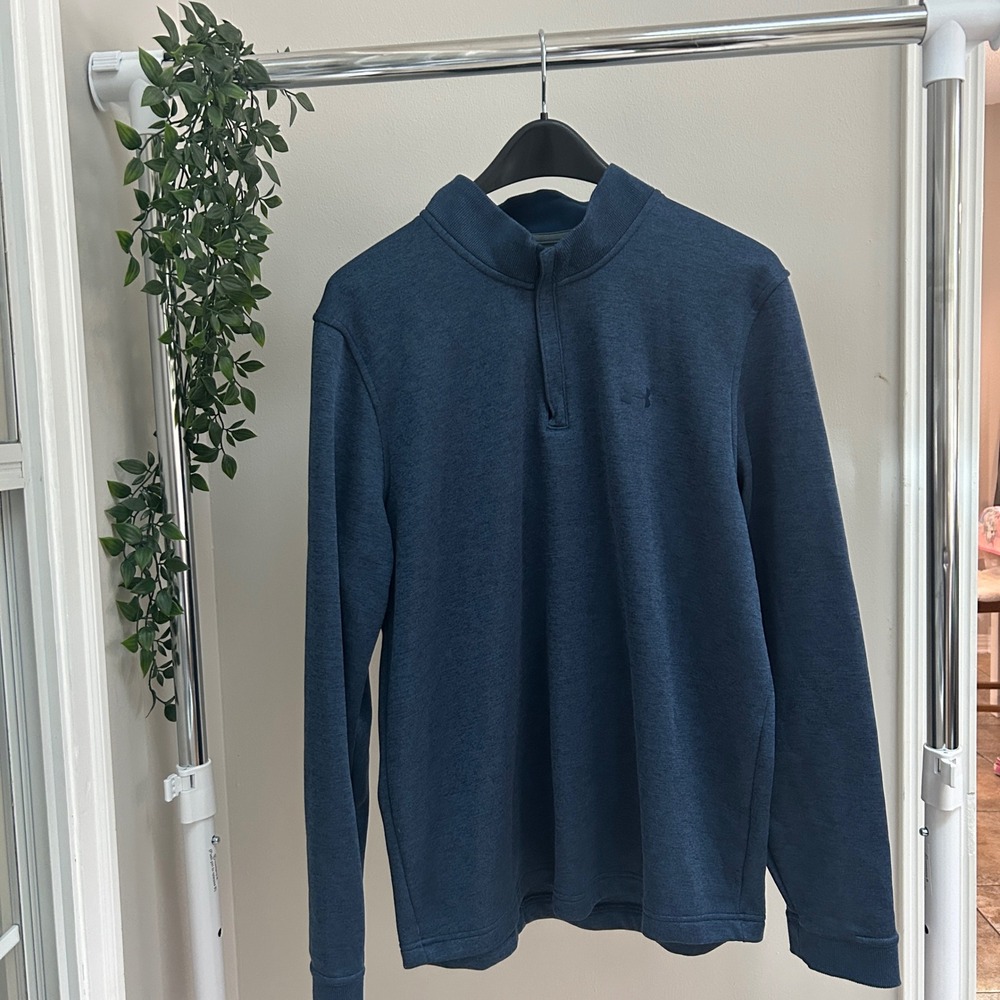 Gently Used Under Armour Mens ColdGear Loose Fit 1/4 Zip Fleece Pullover Navy XL